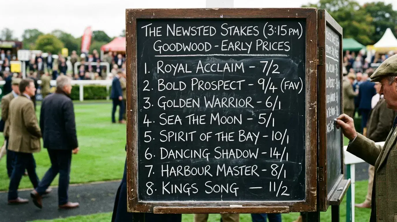 Ante-post betting market board showing early horse racing odds
