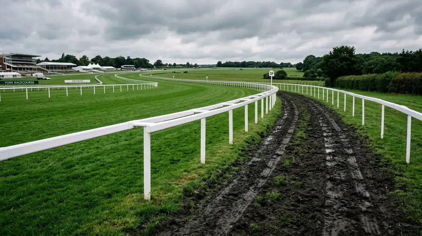 Horse racing track showing different ground conditions from firm to heavy
