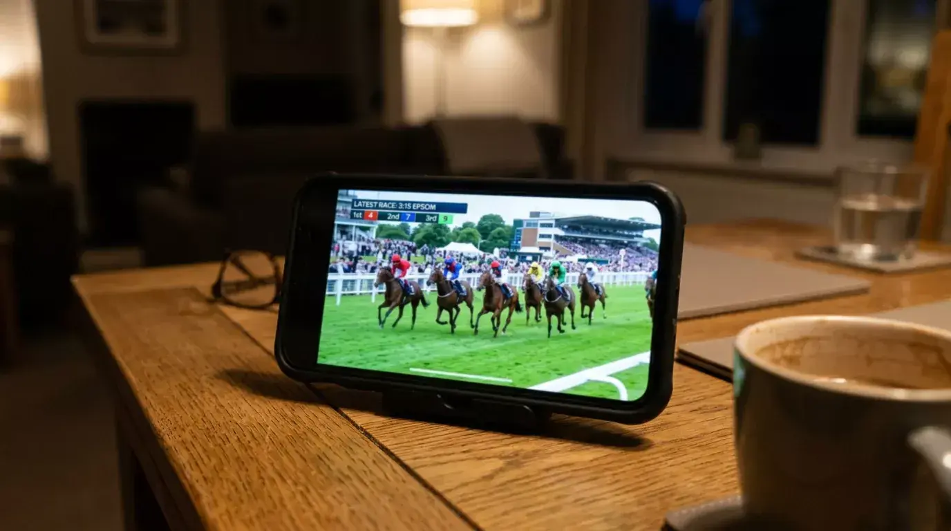 Live horse racing stream on a mobile device through a UK betting app